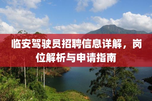 临安驾驶员招聘信息详解，岗位解析与申请指南